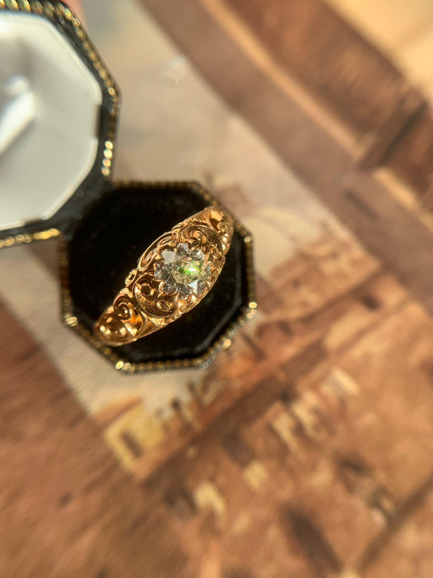 18k "Story Keeper" 0.90ct old European cut diamond ring in yellow gold (antique, only one available)