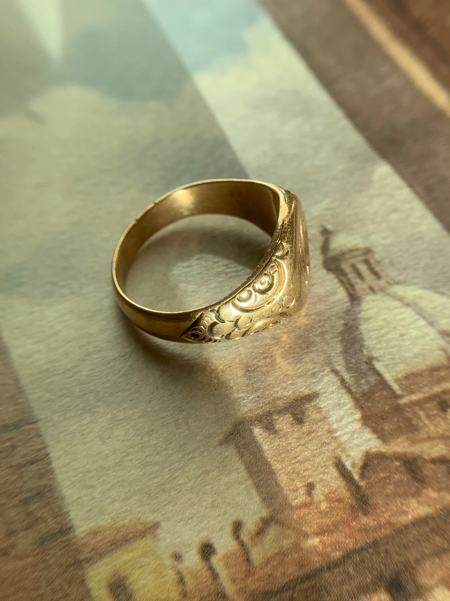 14k "Knight's Oath" carved signet in yellow gold (antique, only one available)