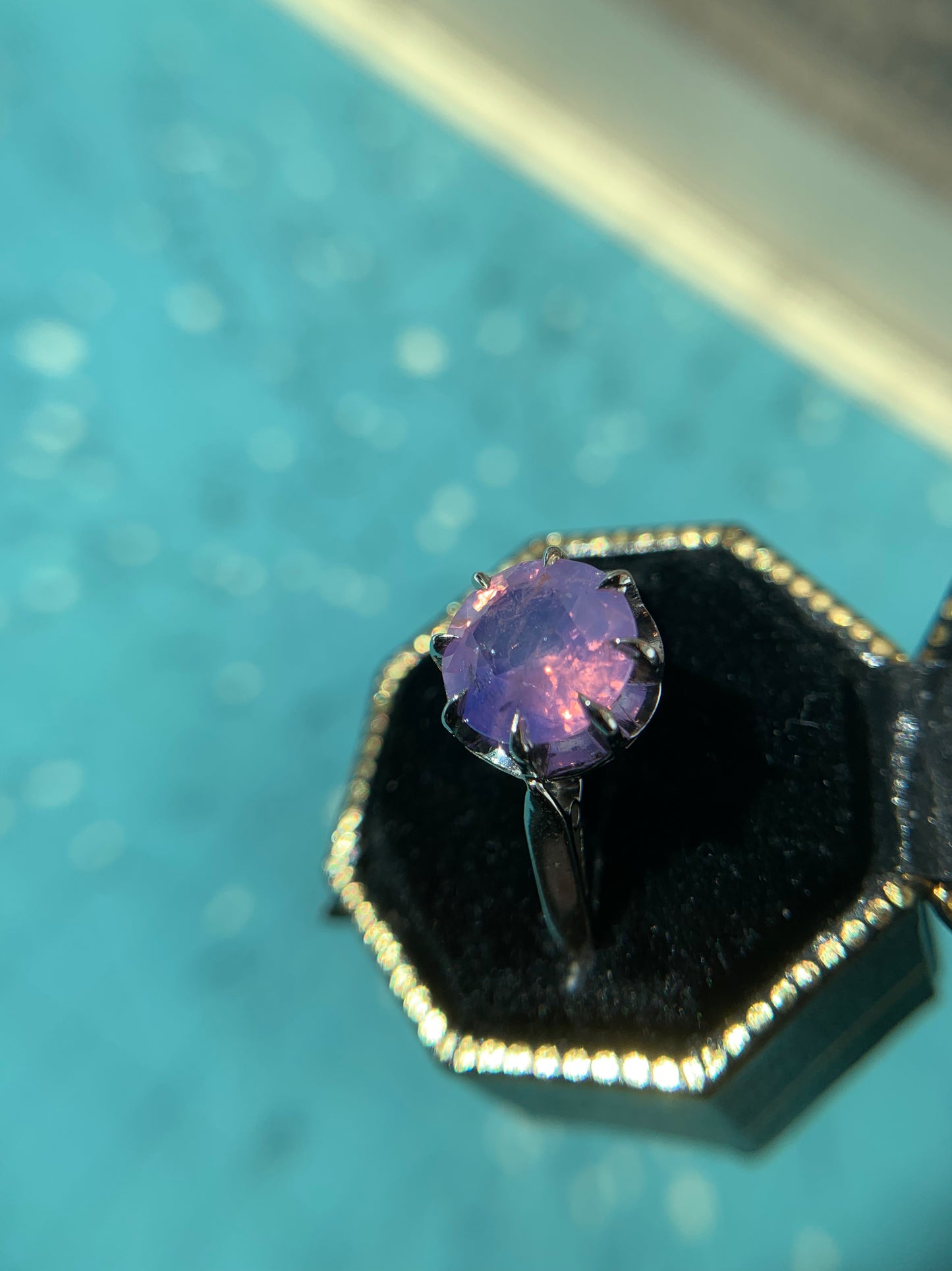 18k "Aurora" restored French ring with 2.68ct opalescent sapphire, in white gold and platinum (antique, only one available)