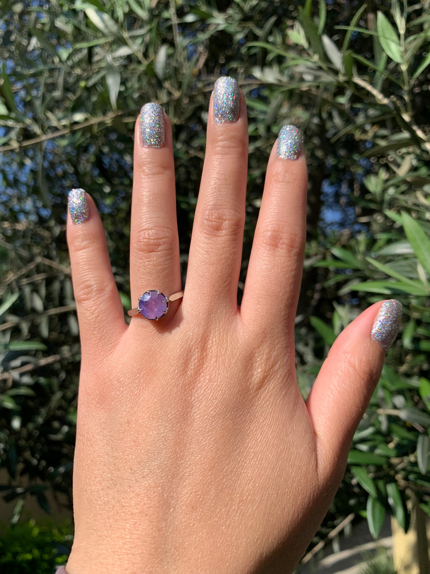 18k "Aurora" restored French ring with 2.68ct opalescent sapphire, in white gold and platinum (antique, only one available)