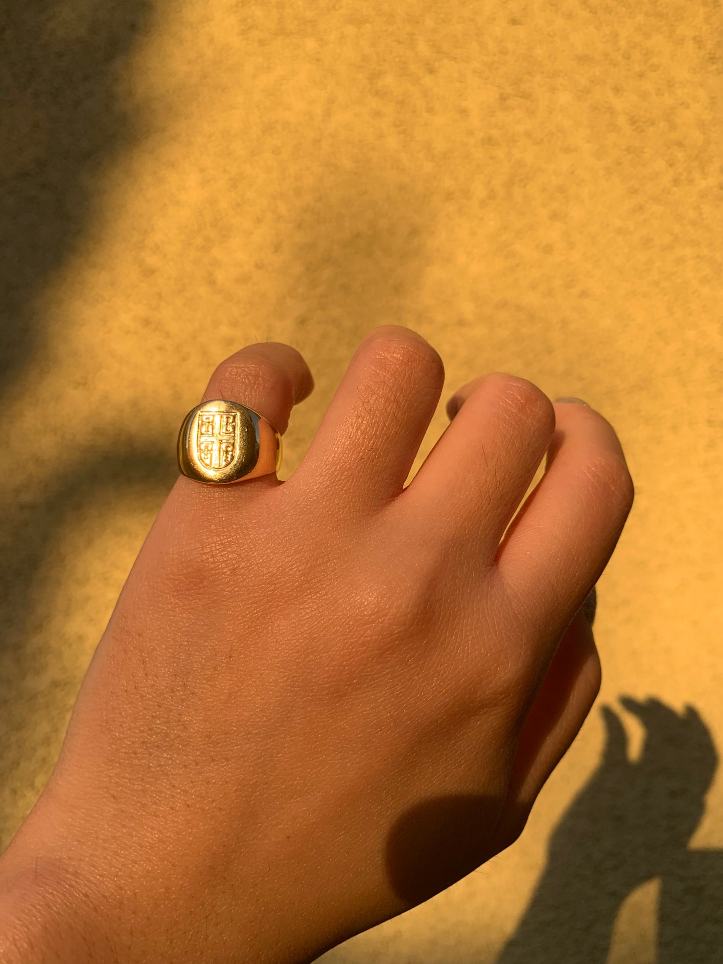 "Stronghold" 14k yellow gold vintage shield signet (vintage, only one available)