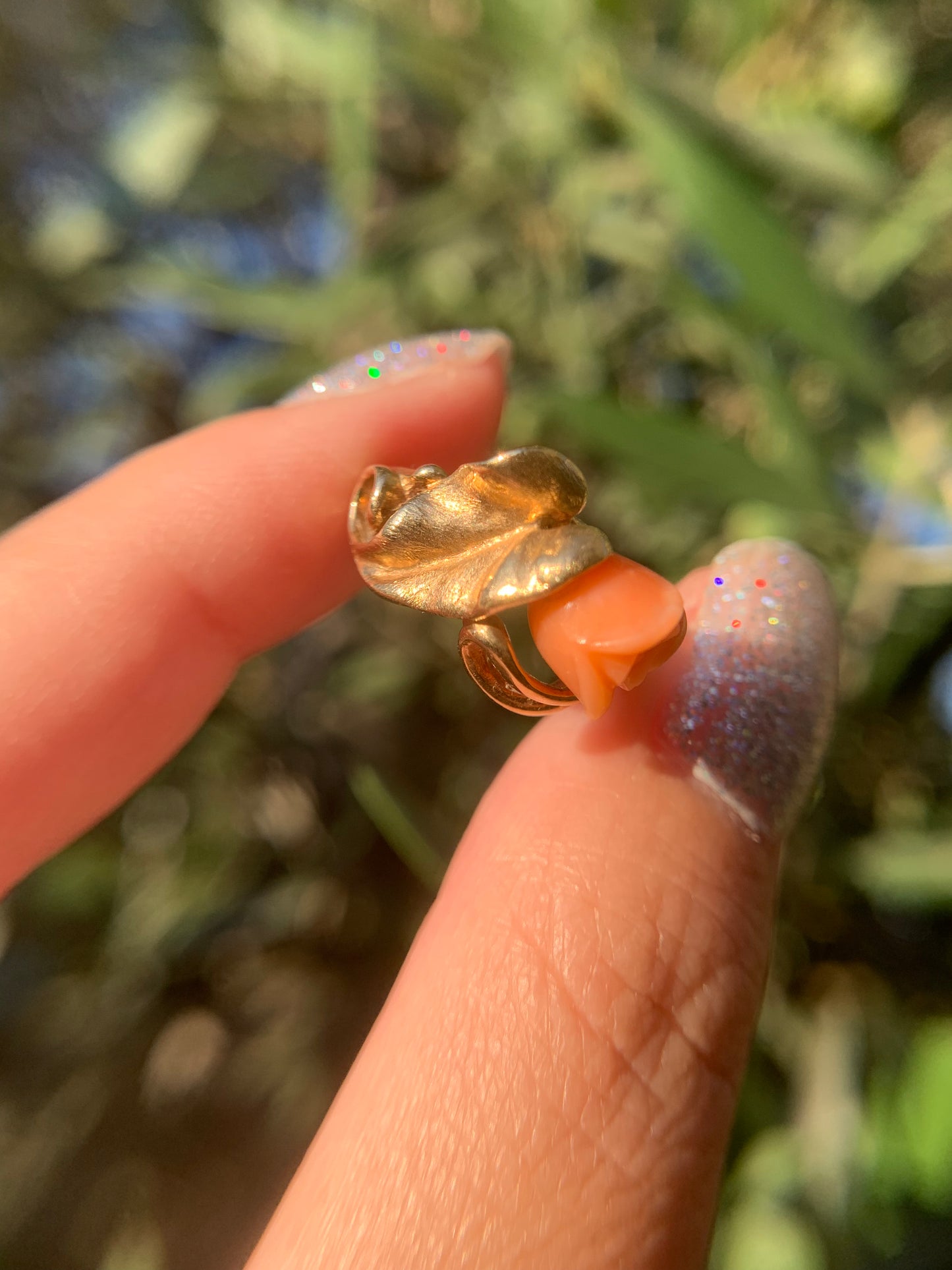 "Ariel" 14k figural rose coral ring (vintage, only one available)