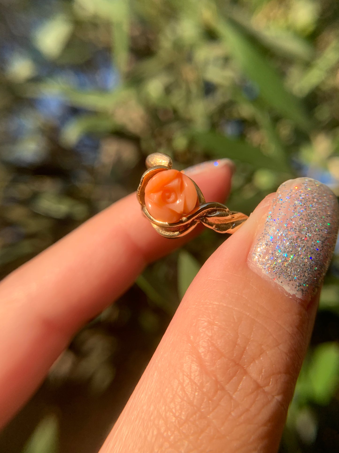 "Ariel" 14k figural rose coral ring (vintage, only one available)