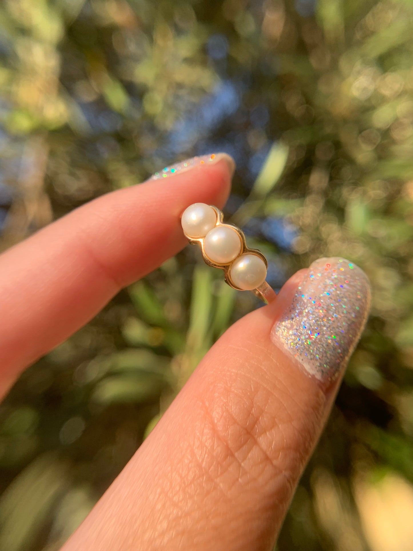 "Always" 14k pearl trilogy ring