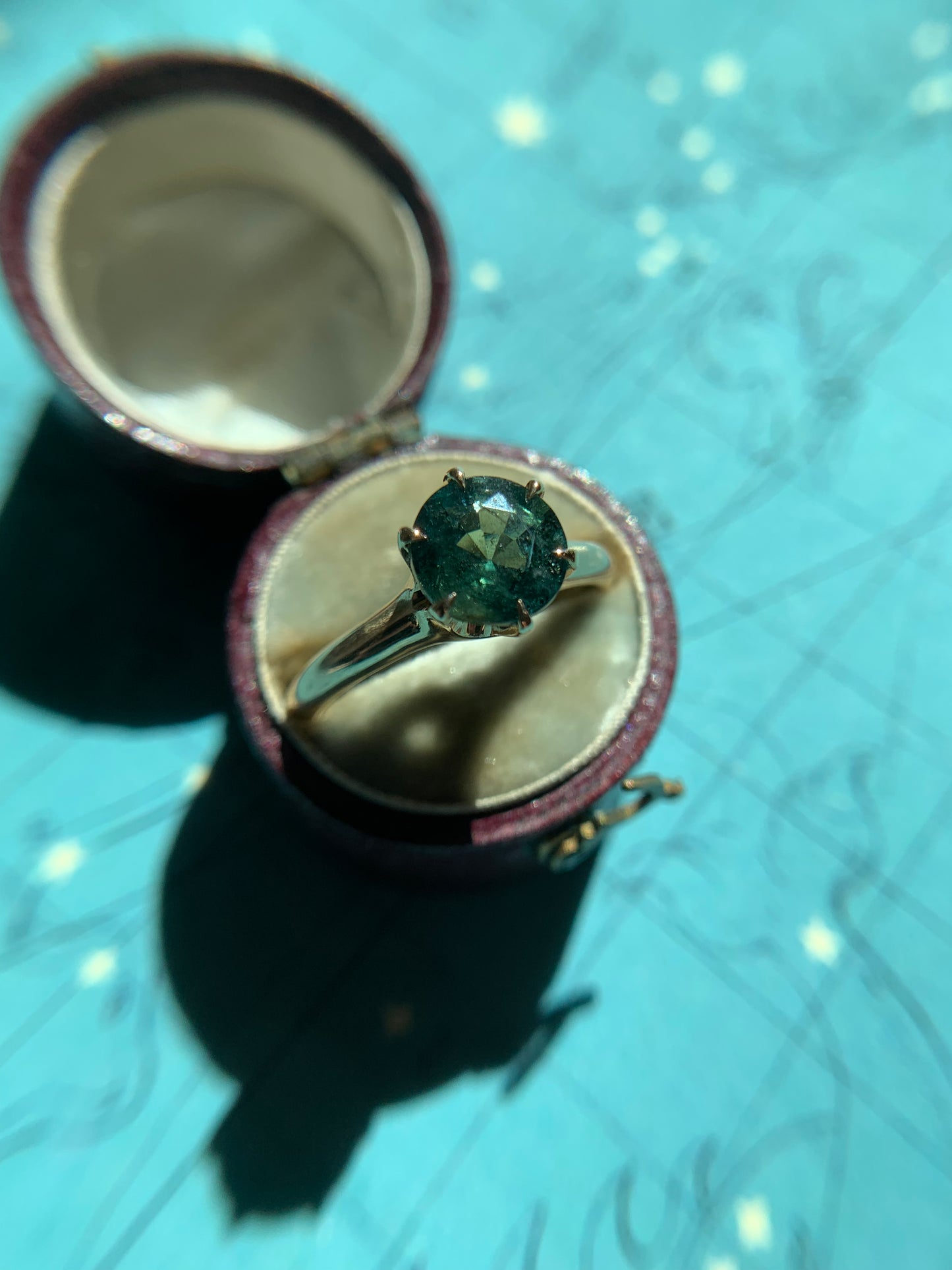 14k "Feyra Darling" restored 2.10ct natural green sapphire in yellow gold (antique, only one available)