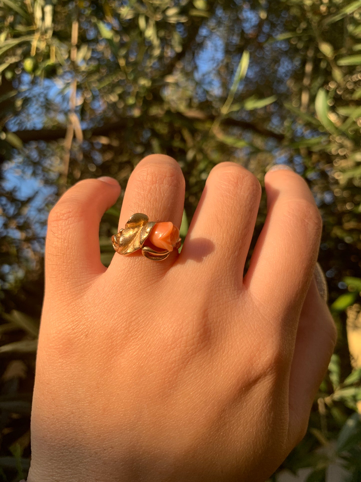 "Ariel" 14k figural rose coral ring (vintage, only one available)