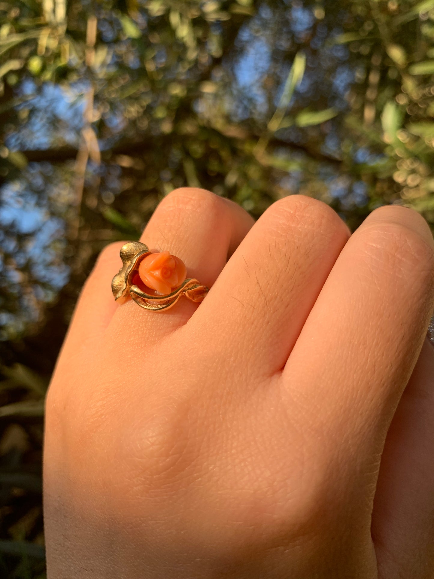 "Ariel" 14k figural rose coral ring (vintage, only one available)