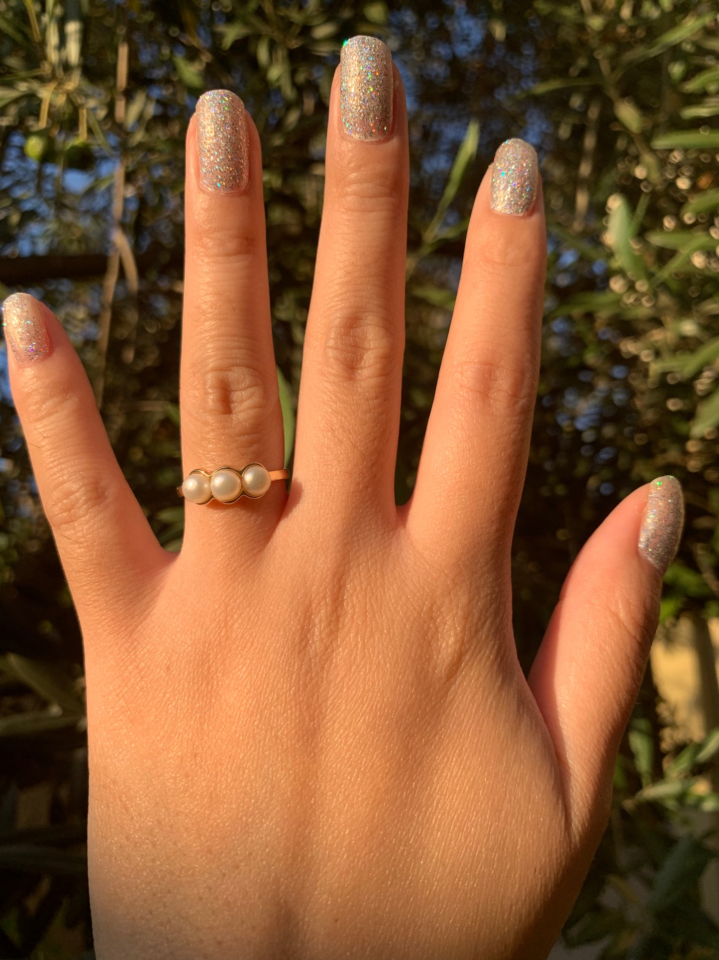 "Always" 14k pearl trilogy ring