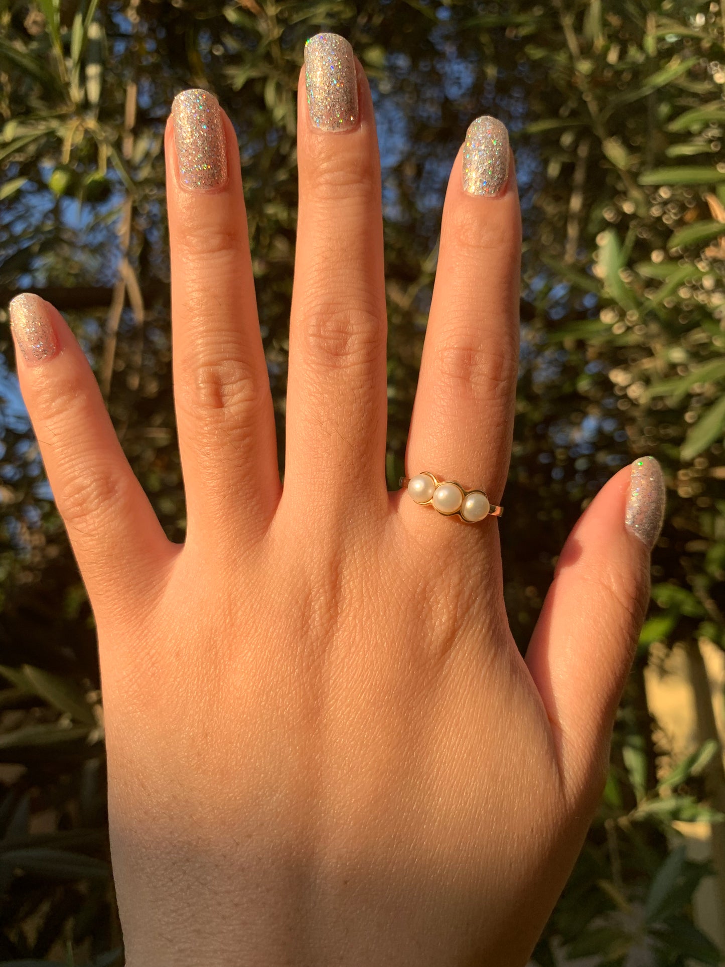 "Always" 14k pearl trilogy ring