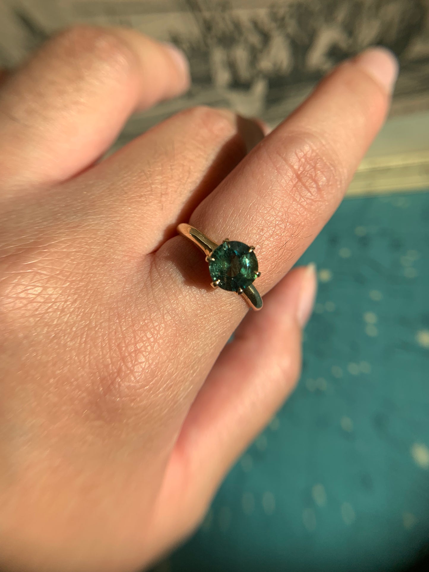 14k "Feyra Darling" restored 2.10ct natural green sapphire in yellow gold (antique, only one available)