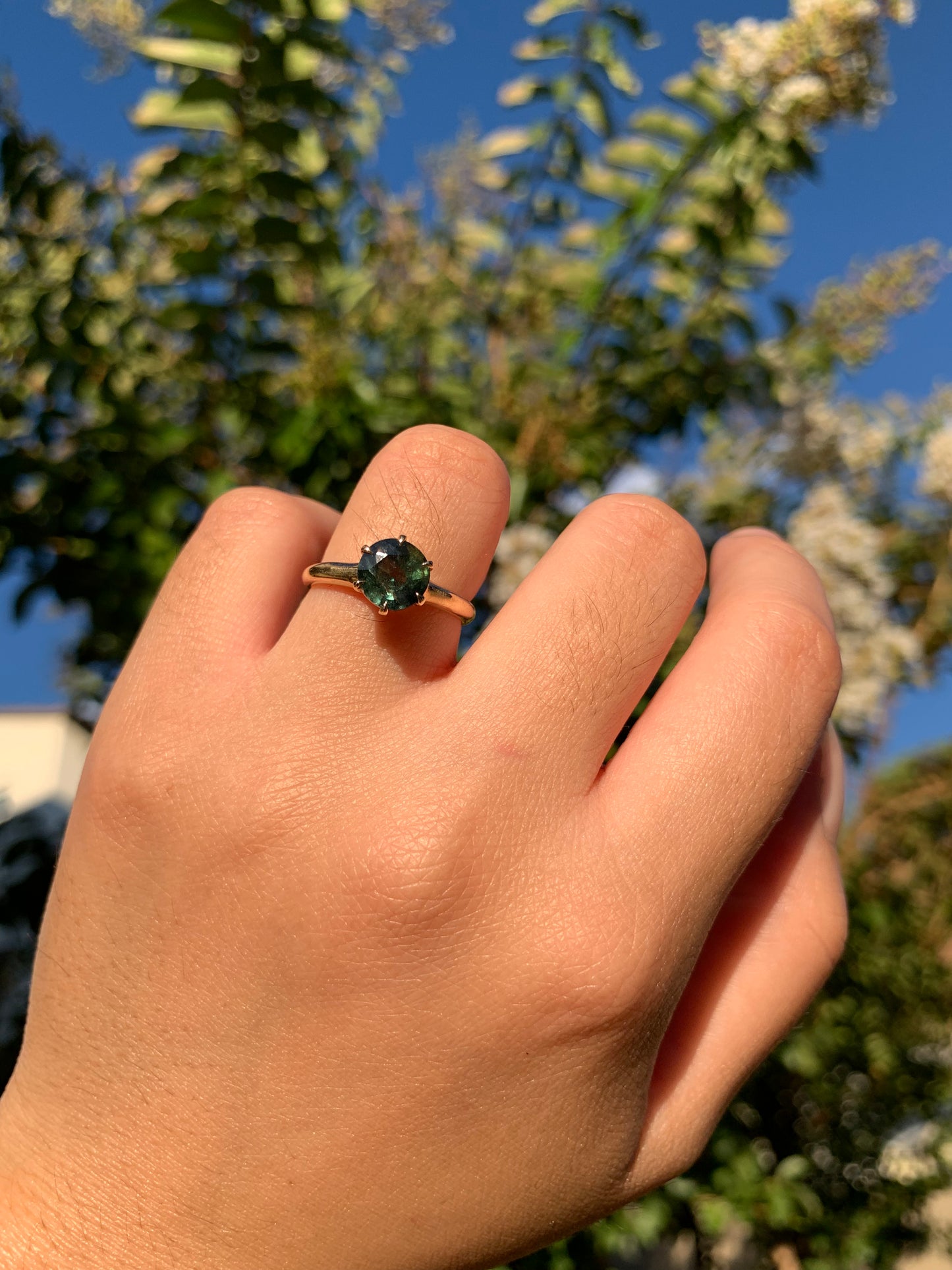 14k "Feyra Darling" restored 2.10ct natural green sapphire in yellow gold (antique, only one available)