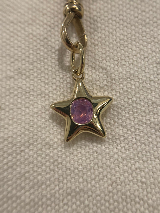Samantha custom order - Star F. 0.56ct opalescent "Pink skies" pink-purple-peach oval sapphire in a shiny finish 18k yellow gold Little Star