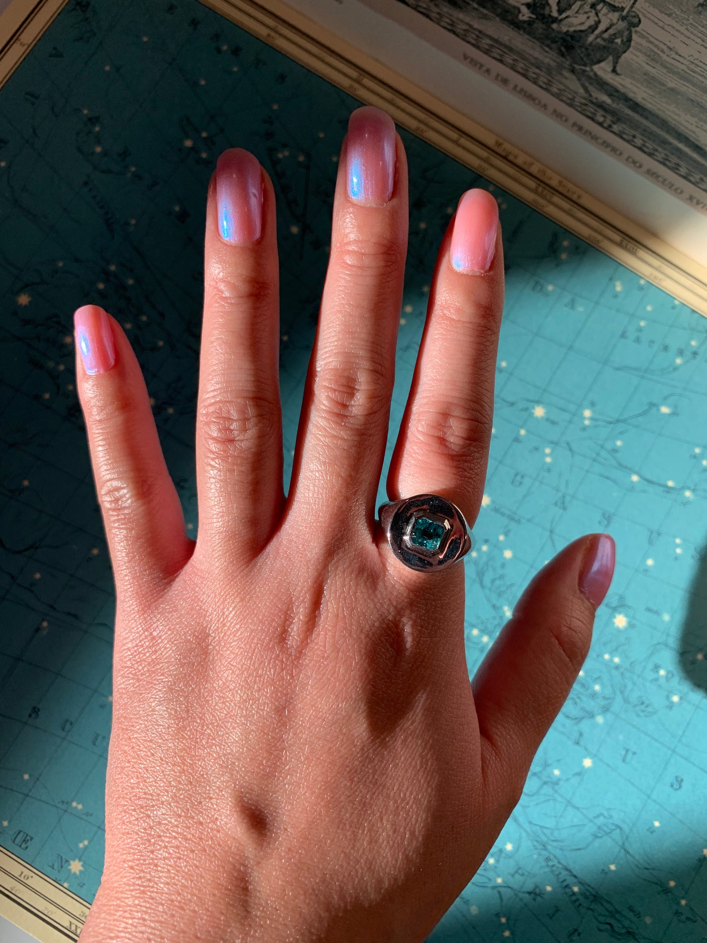 14k Fare Well Fine natural emerald signet in white gold