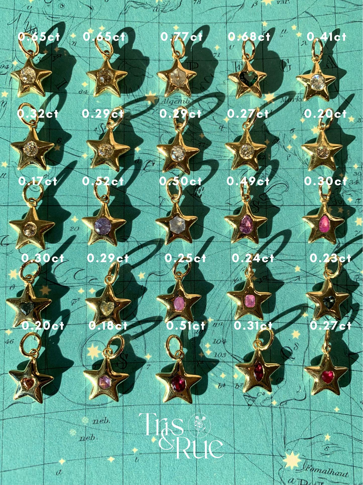 18k Little Star© volume 13 old cut diamonds, Mother Stars, rubies, heart edition sapphires, Hex edition sapphires