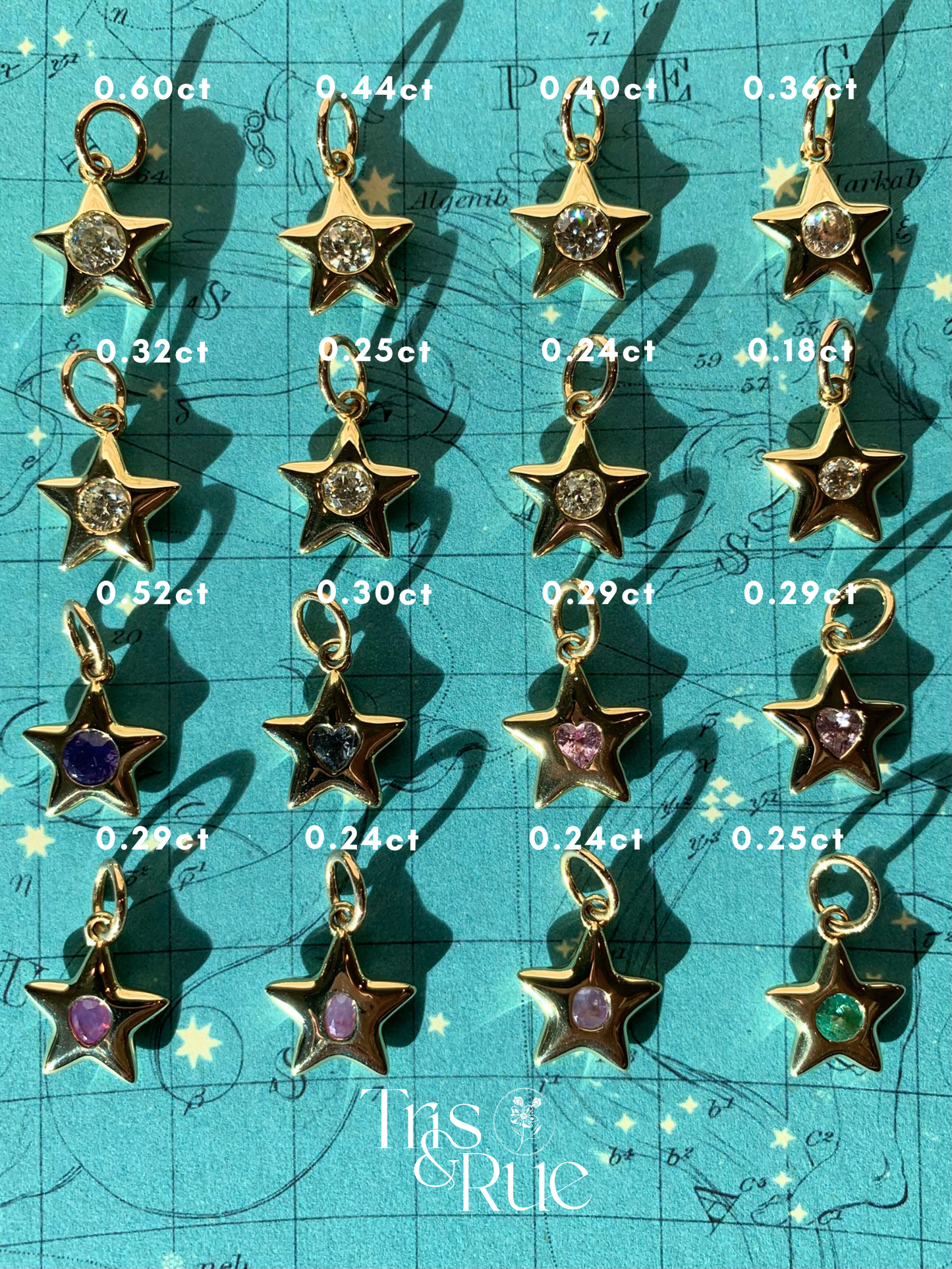 18k Little Star© volume 14 old cut diamonds, Mother Stars, heart edition sapphires, multicolor sapphires, emerald