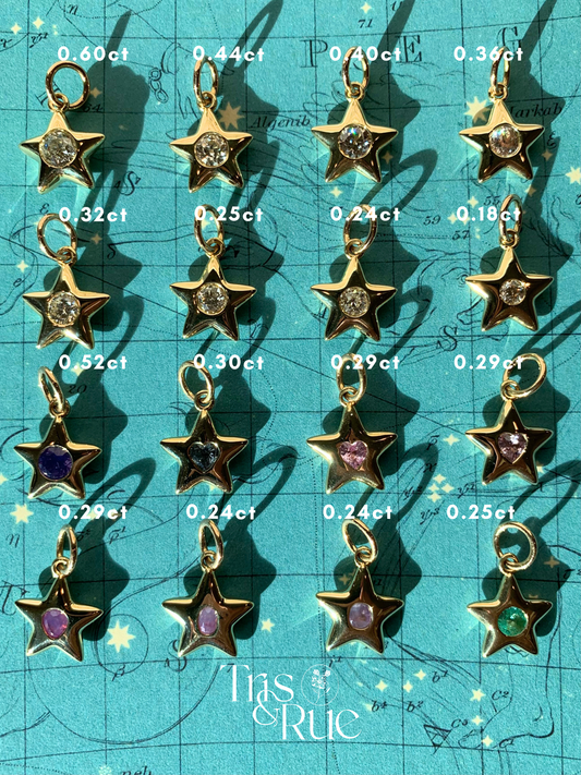 18k Little Star© volume 14 old cut diamonds, Mother Stars, heart edition sapphires, multicolor sapphires, emerald