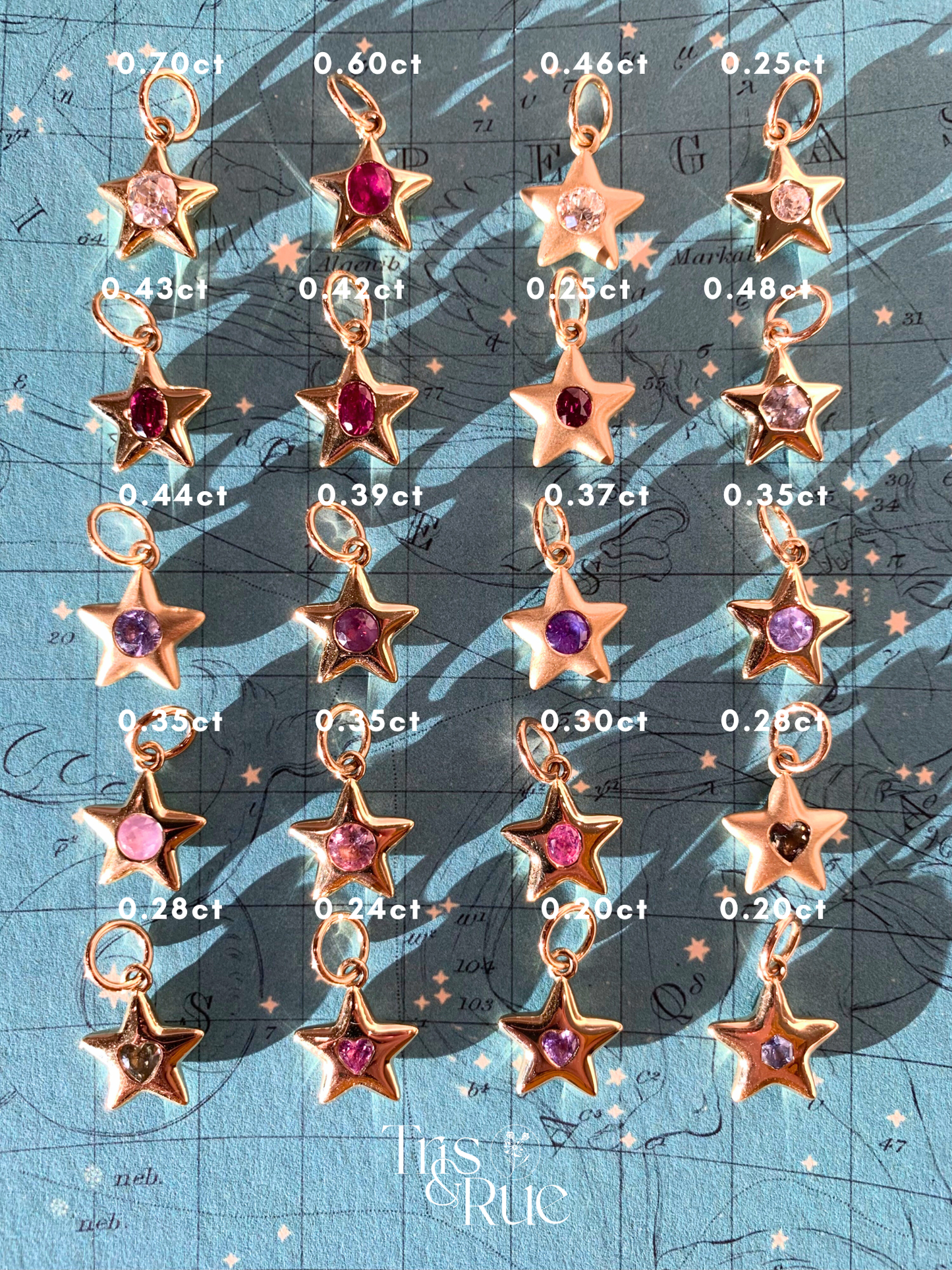 18k Little Star© volume 15 old cut diamonds, Mother Stars, heart edition sapphires, multicolor sapphires