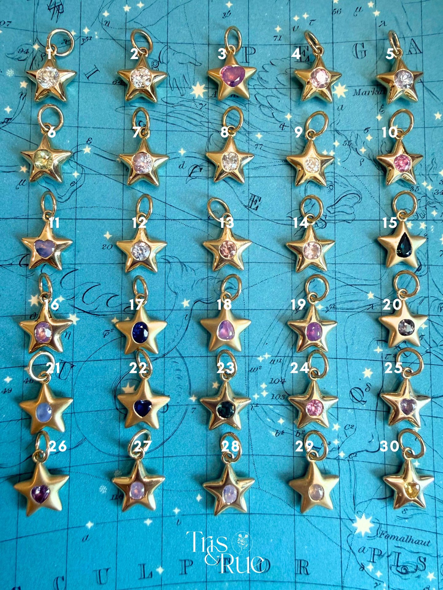 18k Little Star© volume 22 old cut diamond, sapphire, spinel