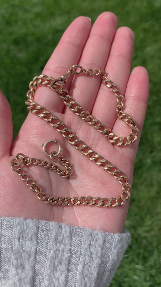 "The Daily Watch Chain" Antique 9k gold watch chain with detachable large bolt clasp included