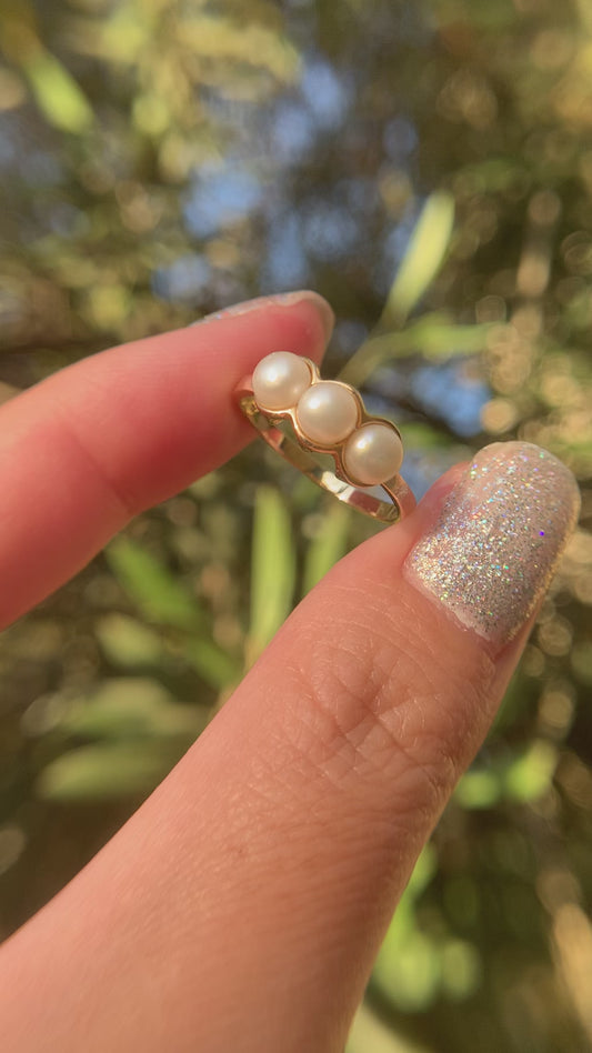 "Always" 14k pearl trilogy ring